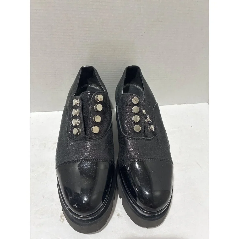 Cult Womes shoes chunky platform black leather size 37 goth glitter finish